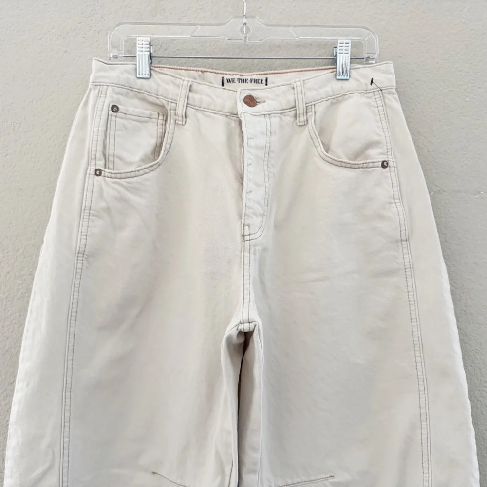 Free People Good Luck Barrel Jeans 29 Cream Milk Denim Curved Bow Leg Boho Chic - Picture 8 of 14